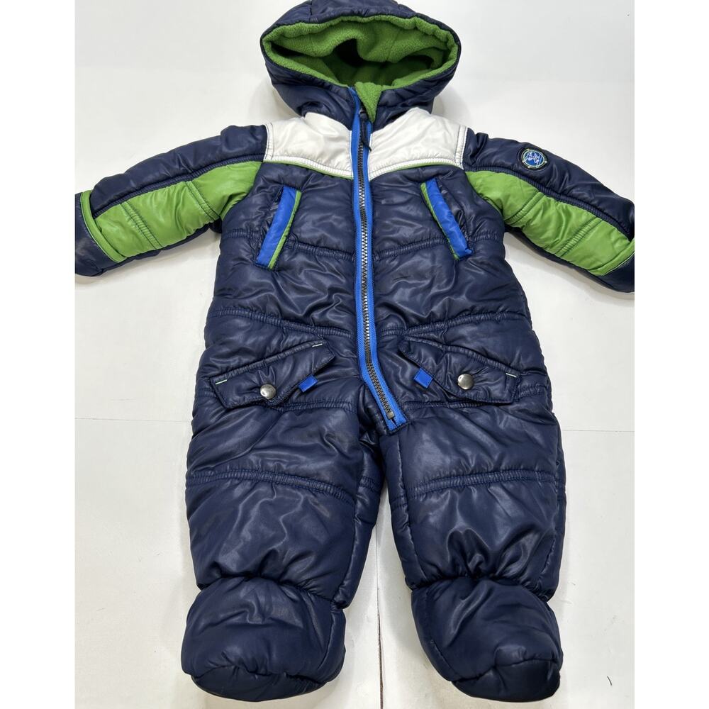 Rothschild Snowsuit 3-6 Month Puffer One Piece Hooded Zip Hand Covers Boy Blue